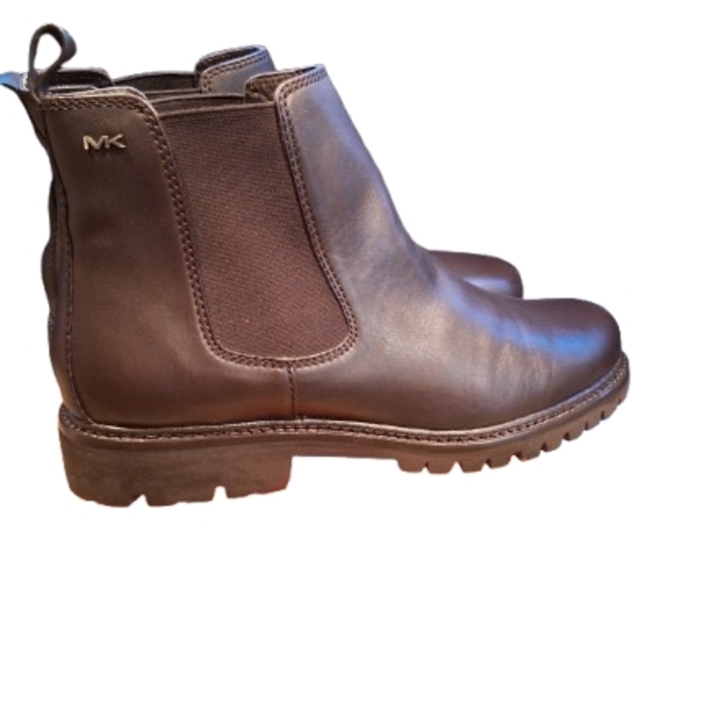 Michael Kors Mens Brown Leather Chelsea Boots Lug Sole Size 10.5